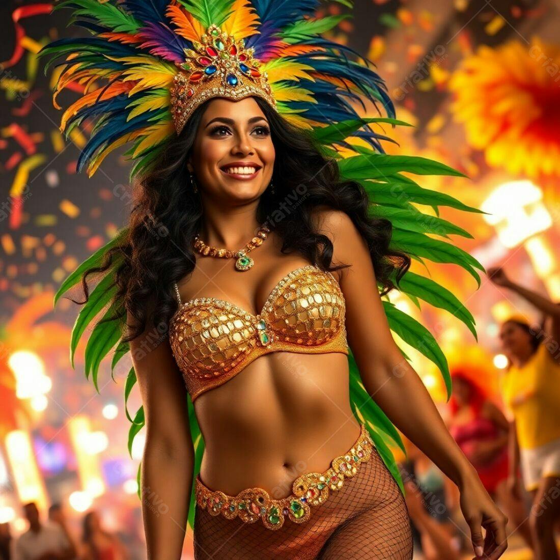 Bailarina de Carnaval com fantasia dourada