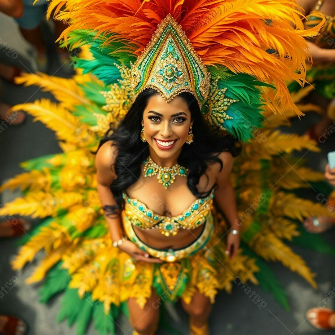 Bailarina em fantasia de Carnaval amarelo e verde