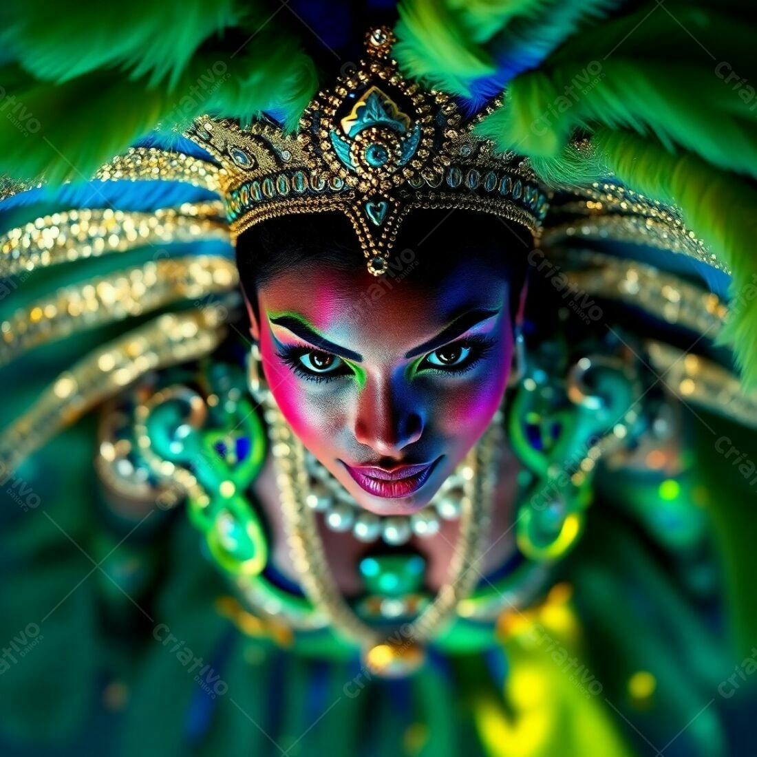 Bailarina com fantasia vibrante e maquiagem artística