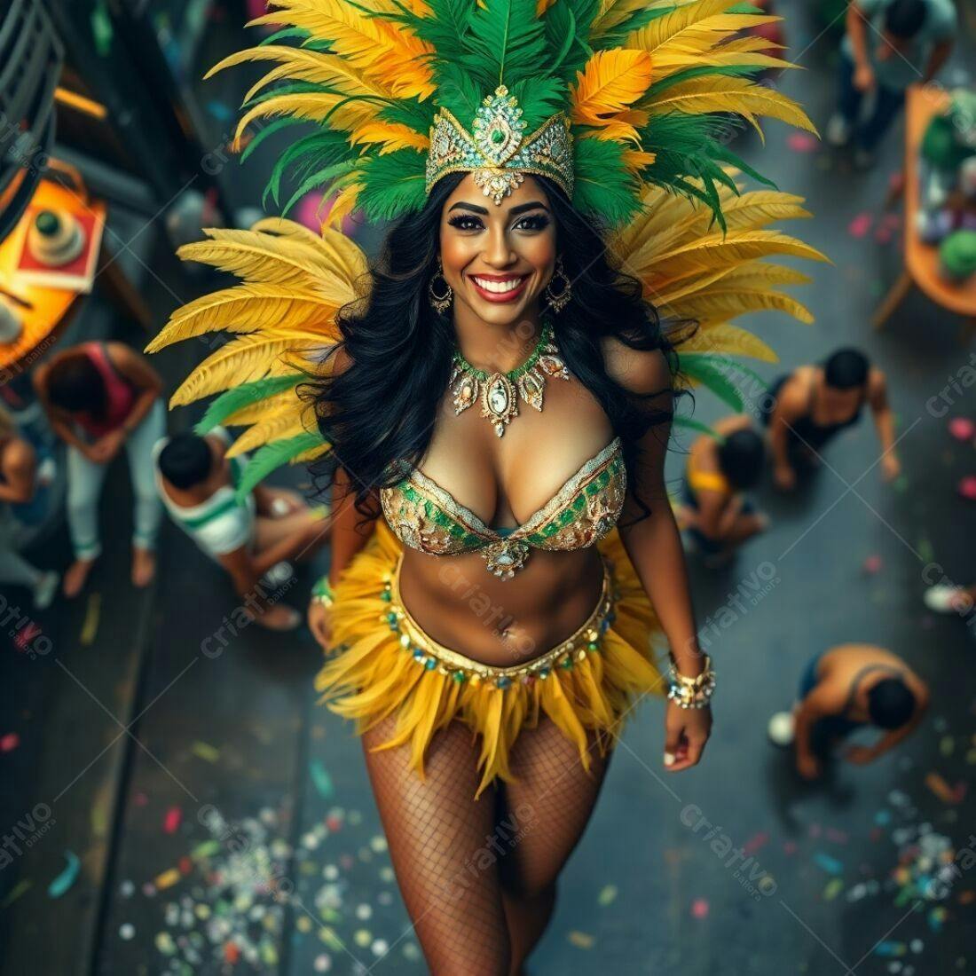 Mulher em fantasia de Carnaval sorrindo