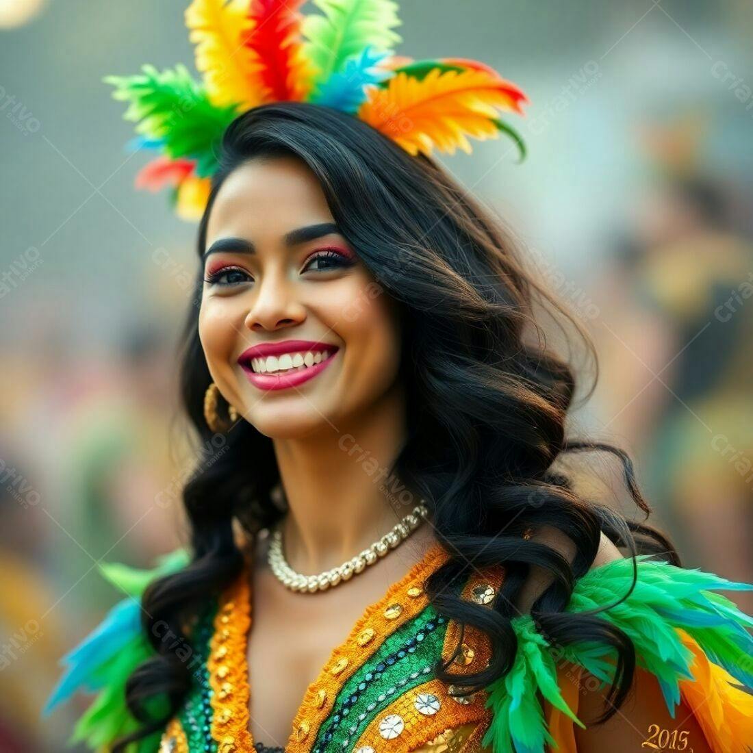 Mulher sorridente com fantasia de carnaval