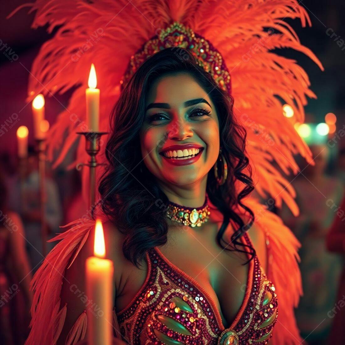 Bailarina sorridente em fantasia com velas