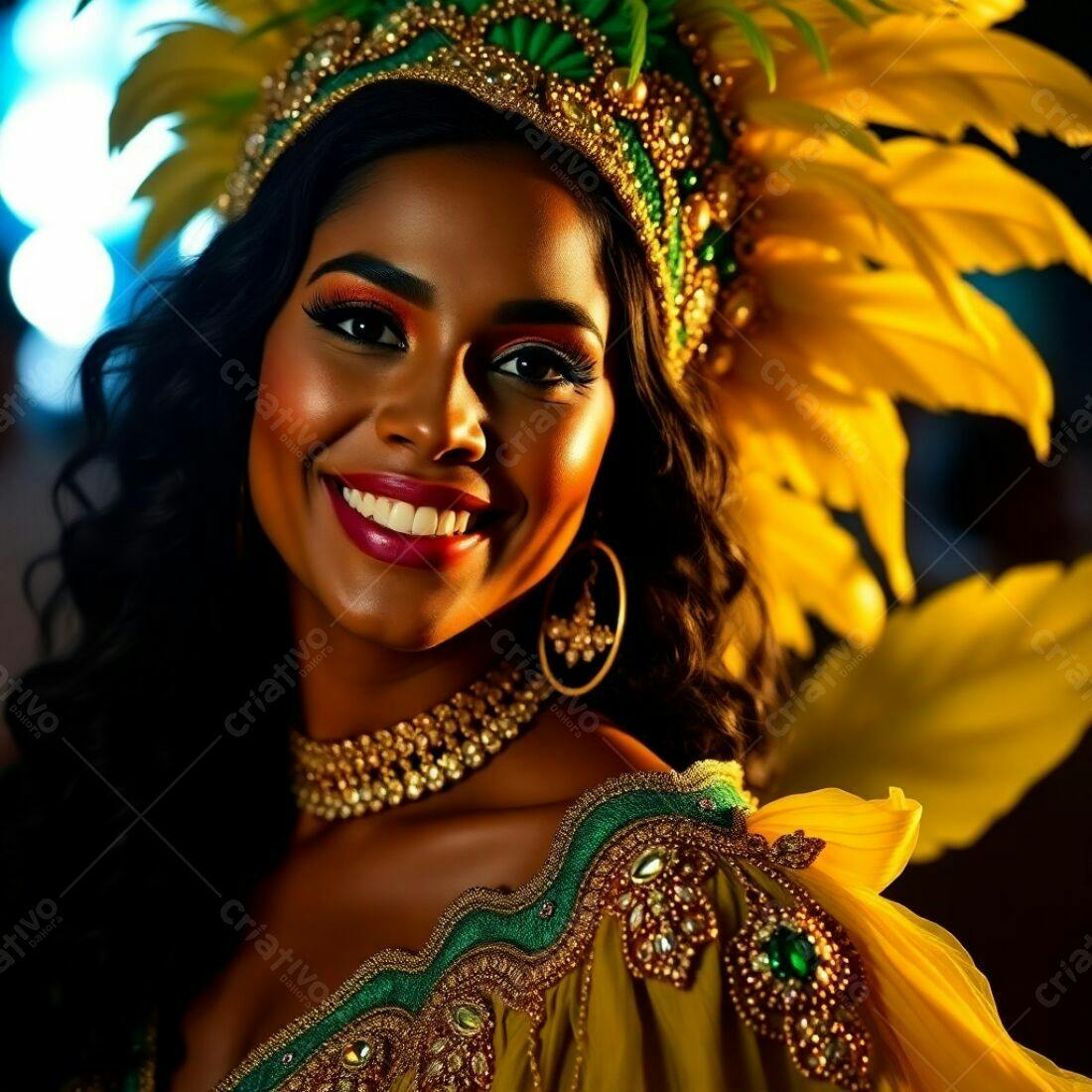 Mulher negra sorridente com fantasia de carnaval