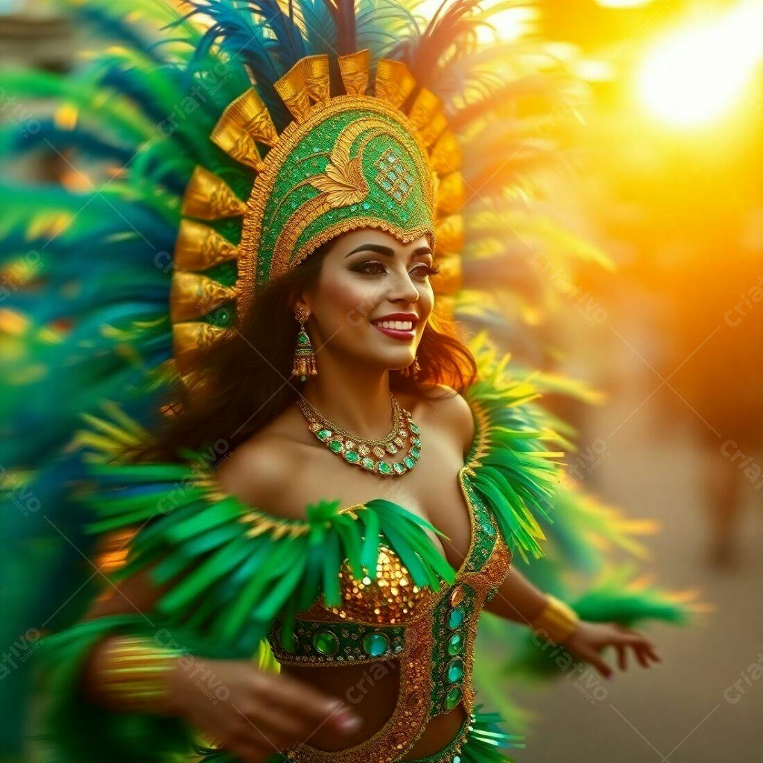 Bailarina de Carnaval em traje verde e dourado