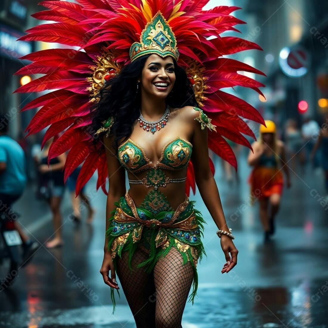 Bailarina em traje de Carnaval vermelho e verde