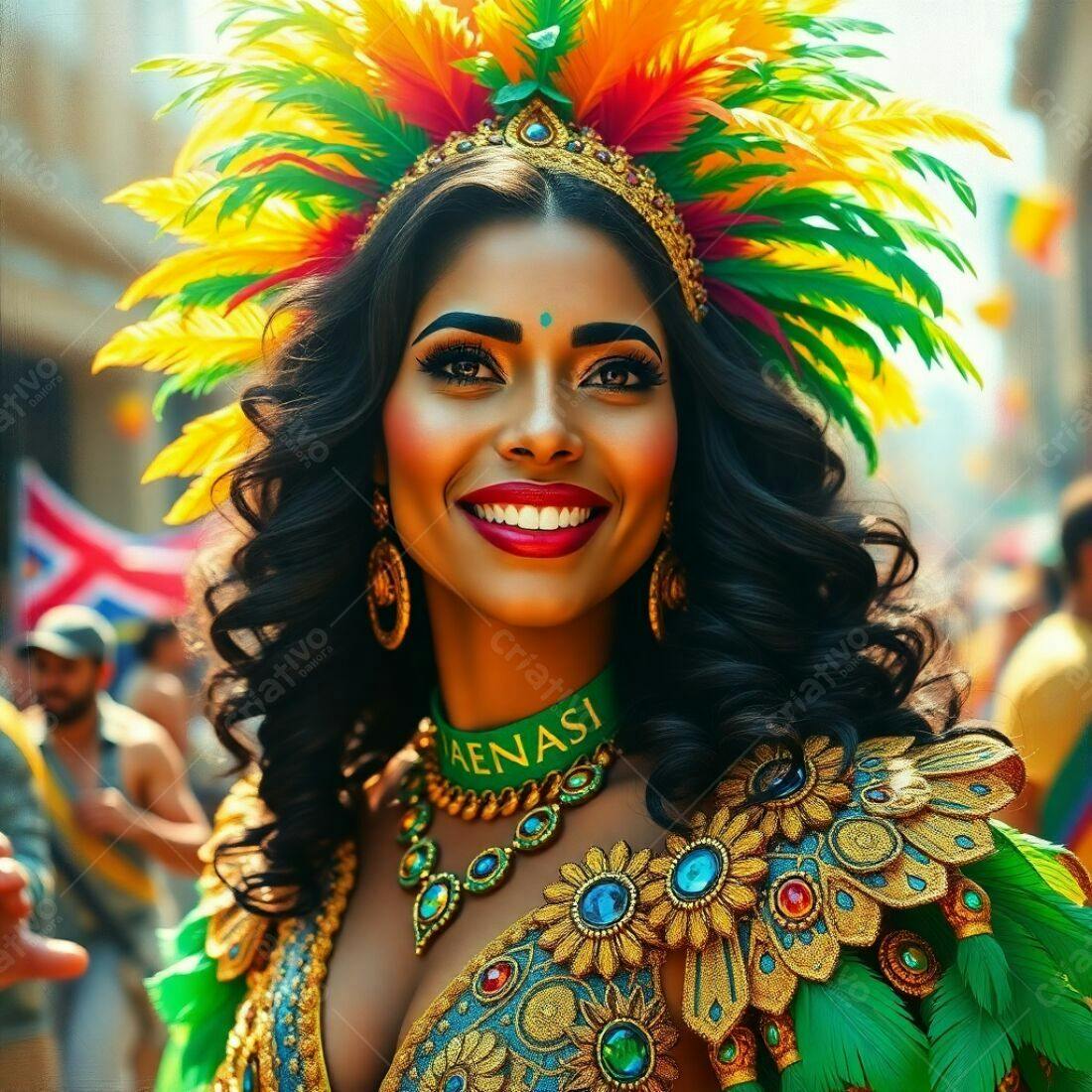Mulher sorridente com fantasia de carnaval