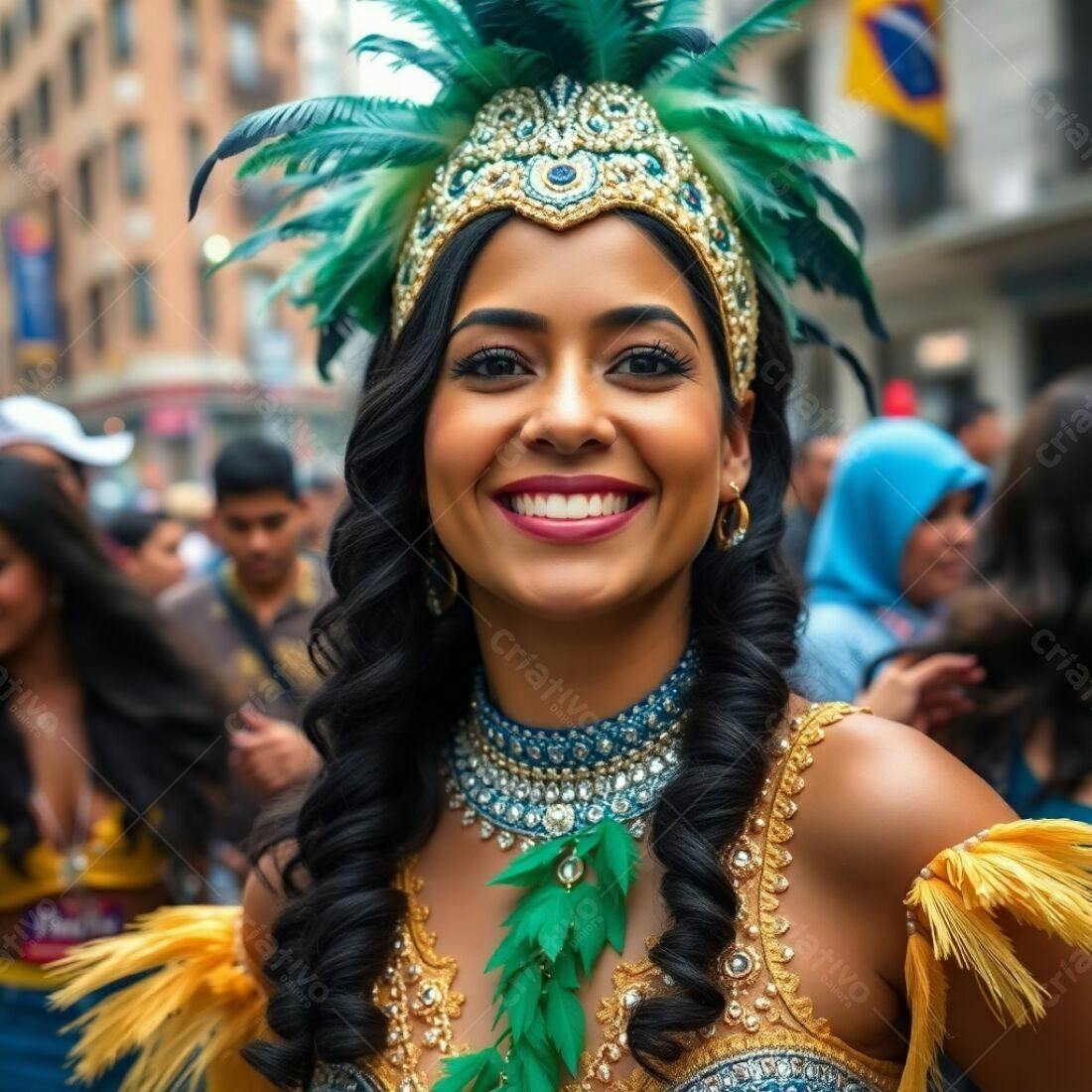 Mulher sorridente em traje de carnaval