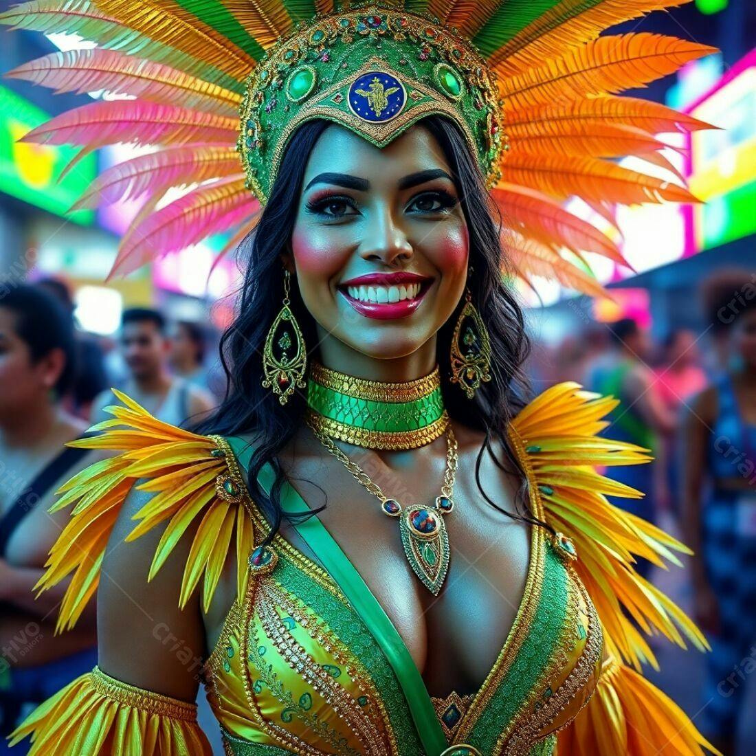 Modelo sorrindo em fantasia de Carnaval