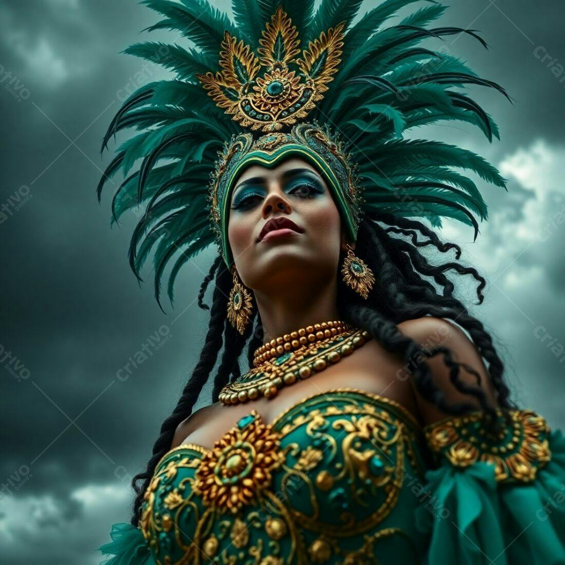 Musa do Carnaval em traje verde e dourado
