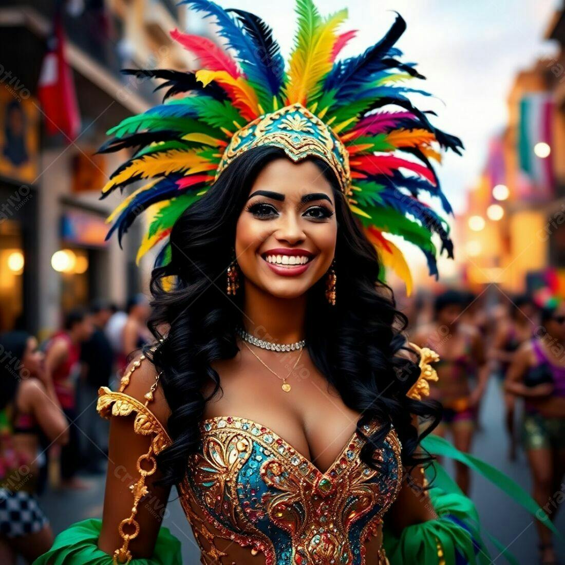 Mulher sorridente com fantasia de carnaval