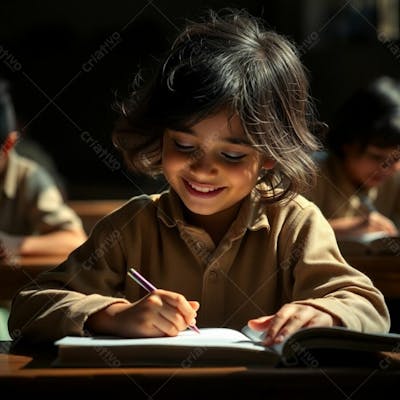 Criança Feliz Pelo Volta As Aulas Estudando Indo A Escola