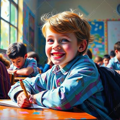 Criança Feliz Pelo Volta As Aulas Estudando Indo A Escola
