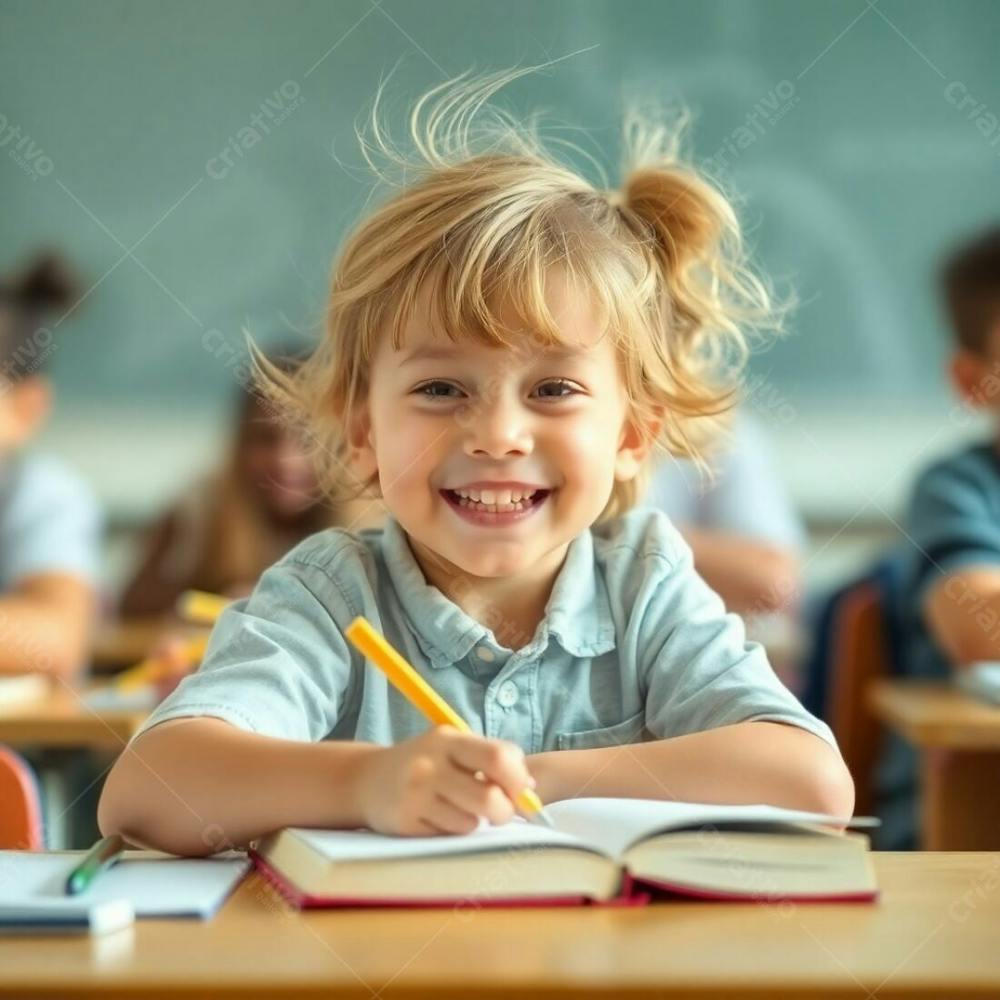 Criança feliz escrevendo na escola | Fotos IA Premium [download]