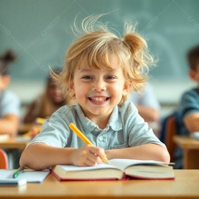 Criança Feliz Pelo Volta As Aulas Estudando Indo A Escola