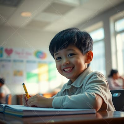 Criança Feliz Pelo Volta As Aulas Estudando Indo A Escola