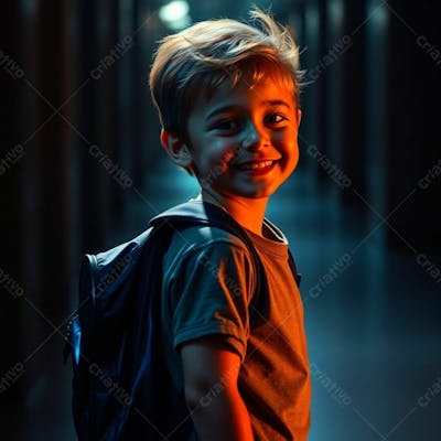 Criança Feliz Pelo Volta As Aulas Estudando Indo A Escola