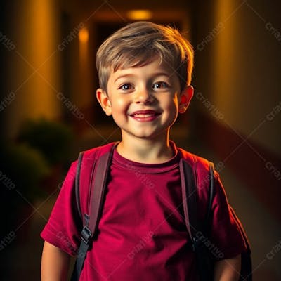 Criança Feliz Pelo Volta As Aulas Estudando Indo A Escola