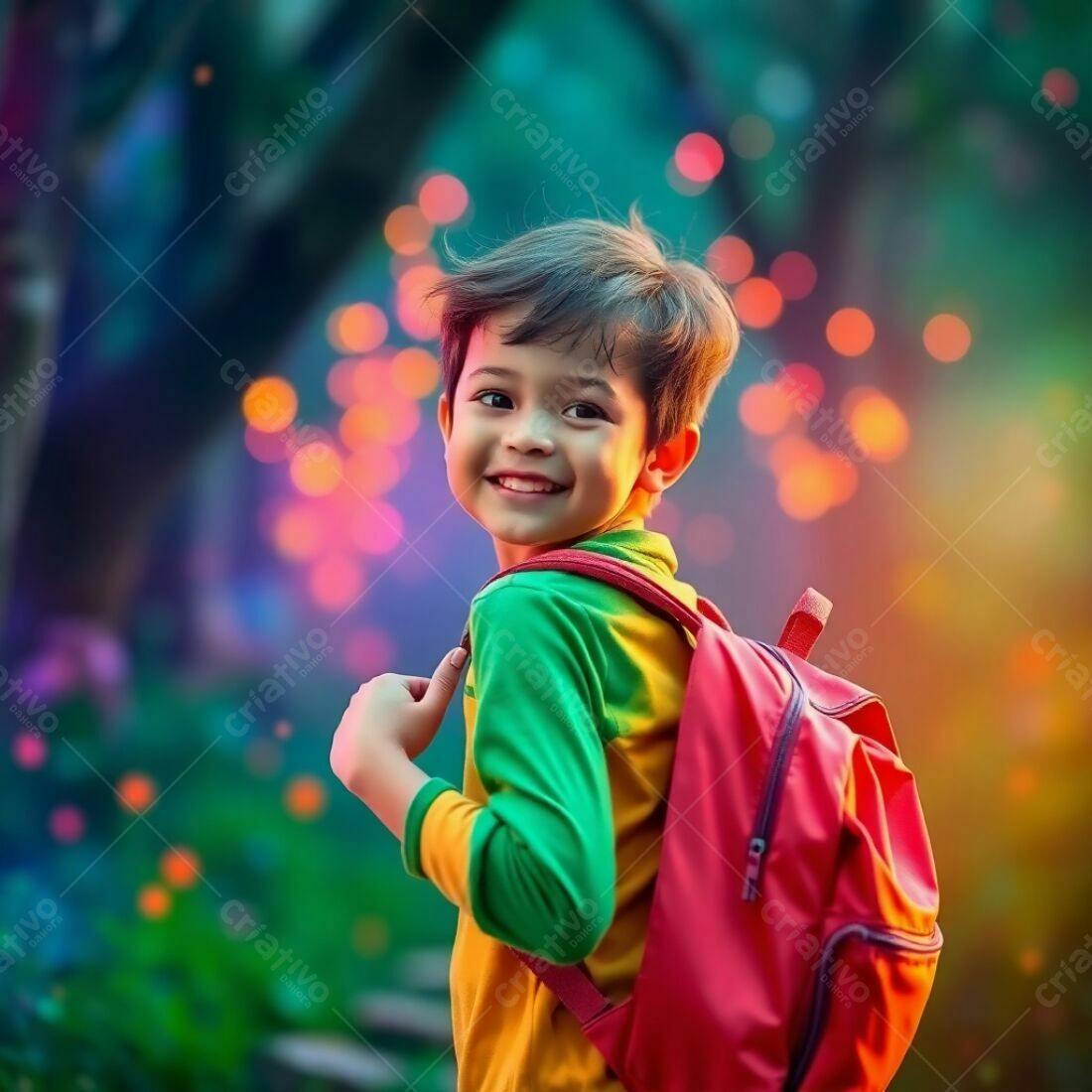 Criança feliz com mochila vermelha