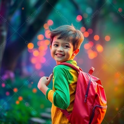 Criança Feliz Pelo Volta As Aulas Estudando Indo A Escola