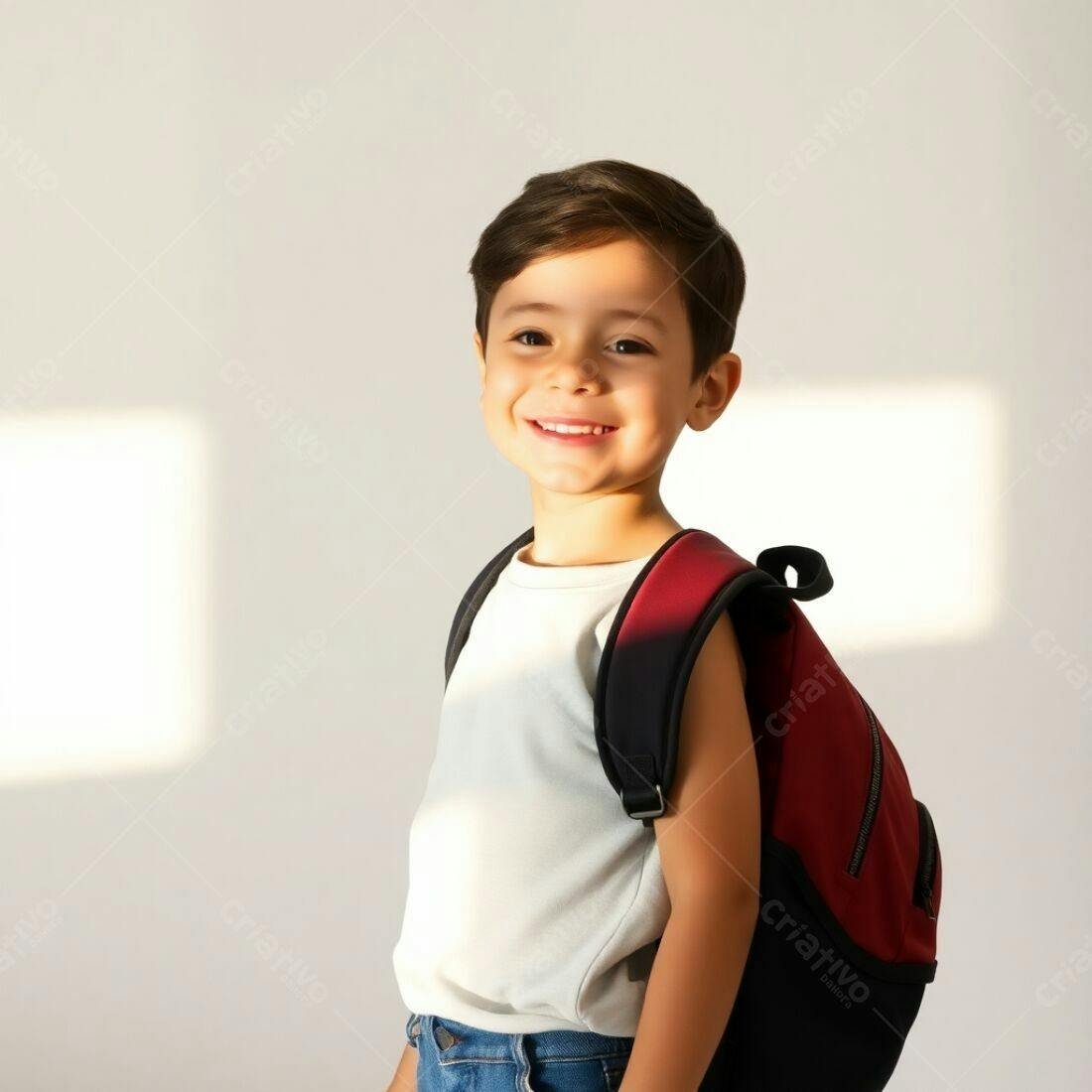 Criança feliz com mochila vermelha