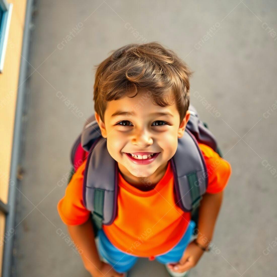 Criança feliz com mochila laranja