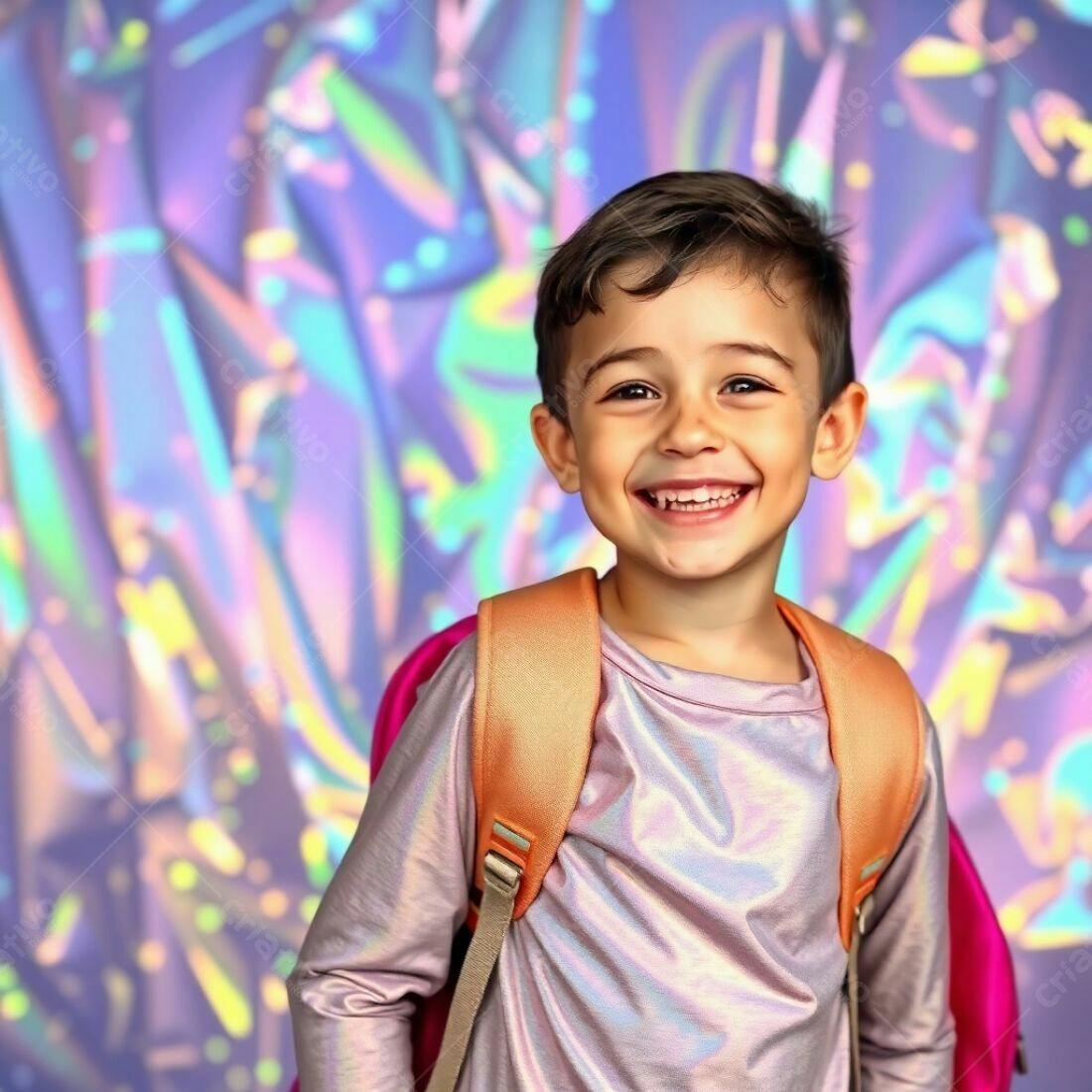 Criança feliz com mochila colorida