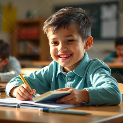 Criança Feliz Pelo Volta As Aulas Estudando Indo A Escola