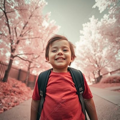 Criança Feliz Pelo Volta As Aulas Estudando Indo A Escola