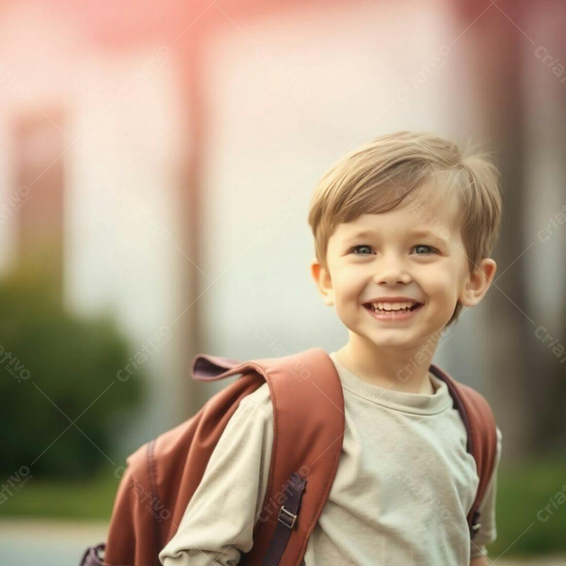 Criança feliz com mochila na escola
