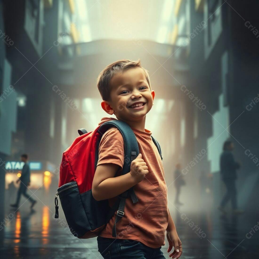 Criança feliz com mochila voltando da escola