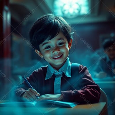 Criança Feliz Pelo Volta As Aulas Estudando Indo A Escola