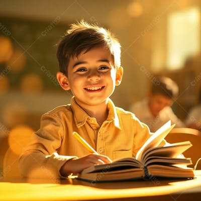 Criança Feliz Pelo Volta As Aulas Estudando Indo A Escola