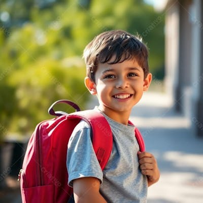 Criança Feliz Pelo Volta As Aulas Estudando Indo A Escola