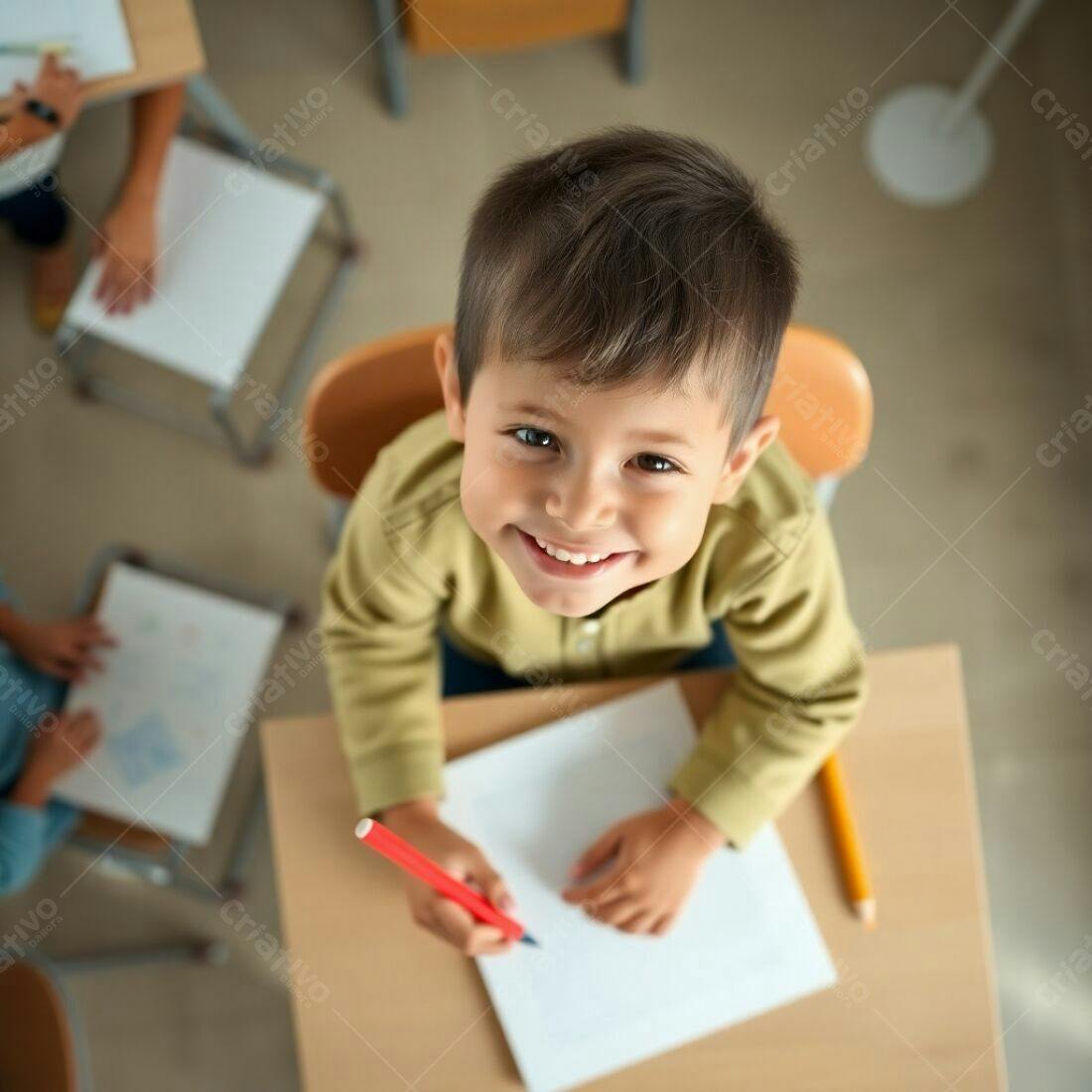 Criança feliz desenhando na escola
