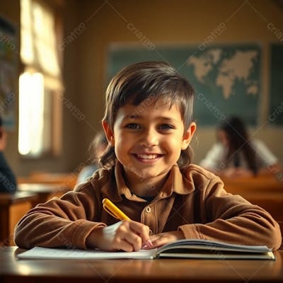 Criança Feliz Pelo Volta As Aulas Estudando Indo A Escola