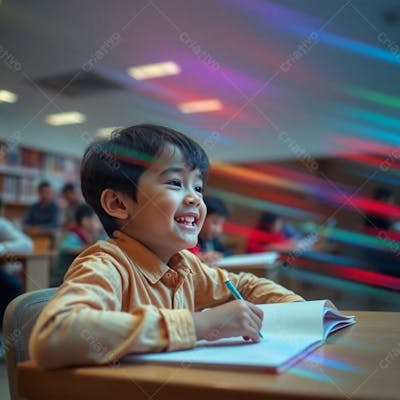 Criança Feliz Pelo Volta As Aulas Estudando Indo A Escola