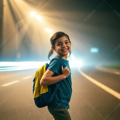 Criança Feliz Pelo Volta As Aulas Estudando Indo A Escola