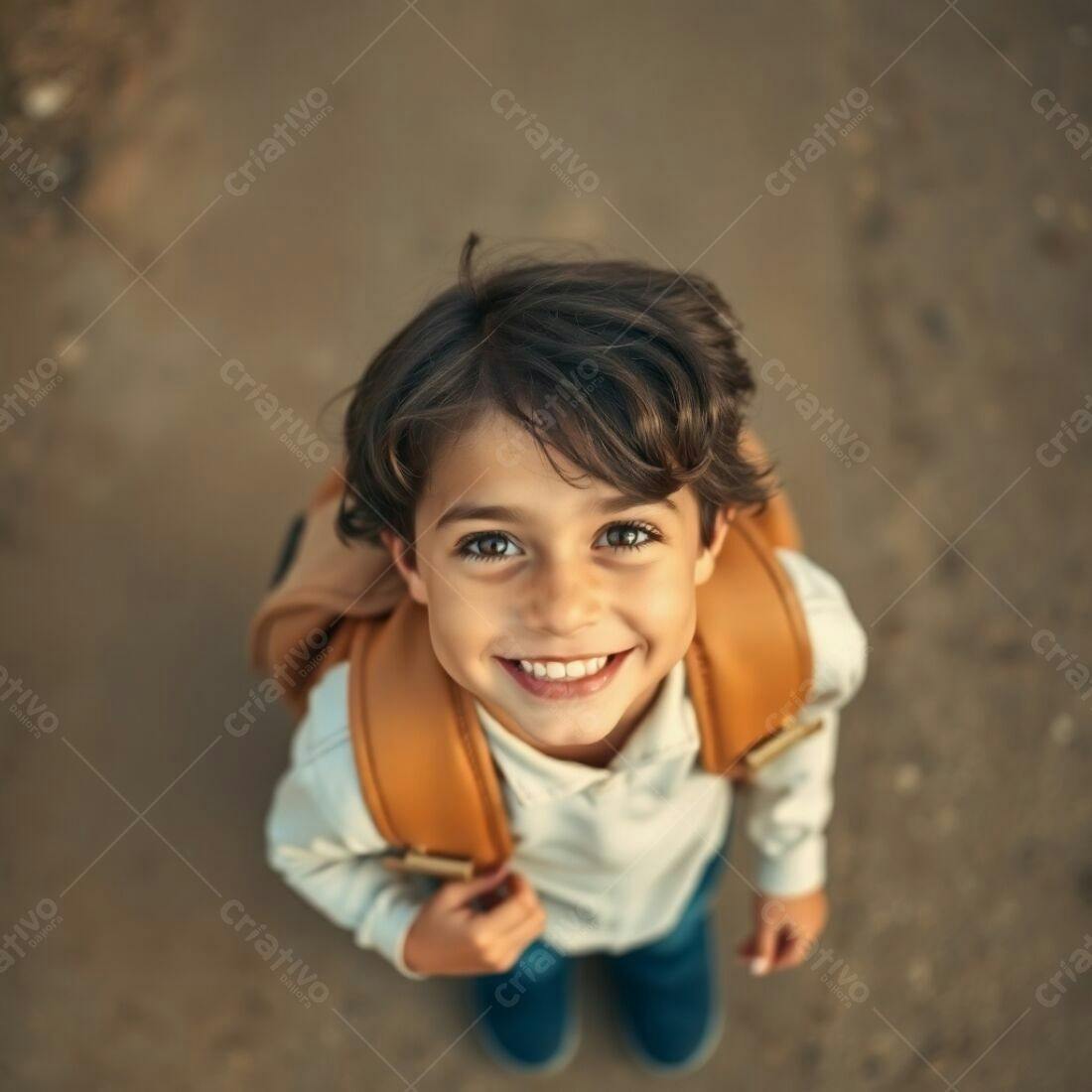Criança feliz com mochila marrom