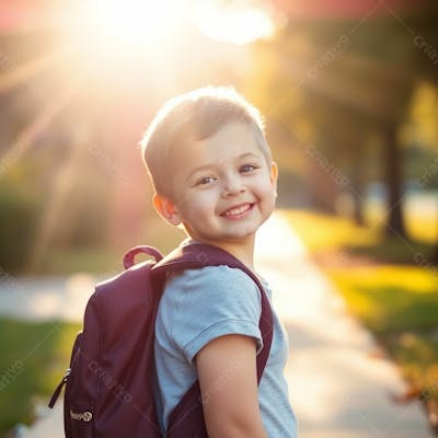 Criança Feliz Pelo Volta As Aulas Estudando Indo A Escola