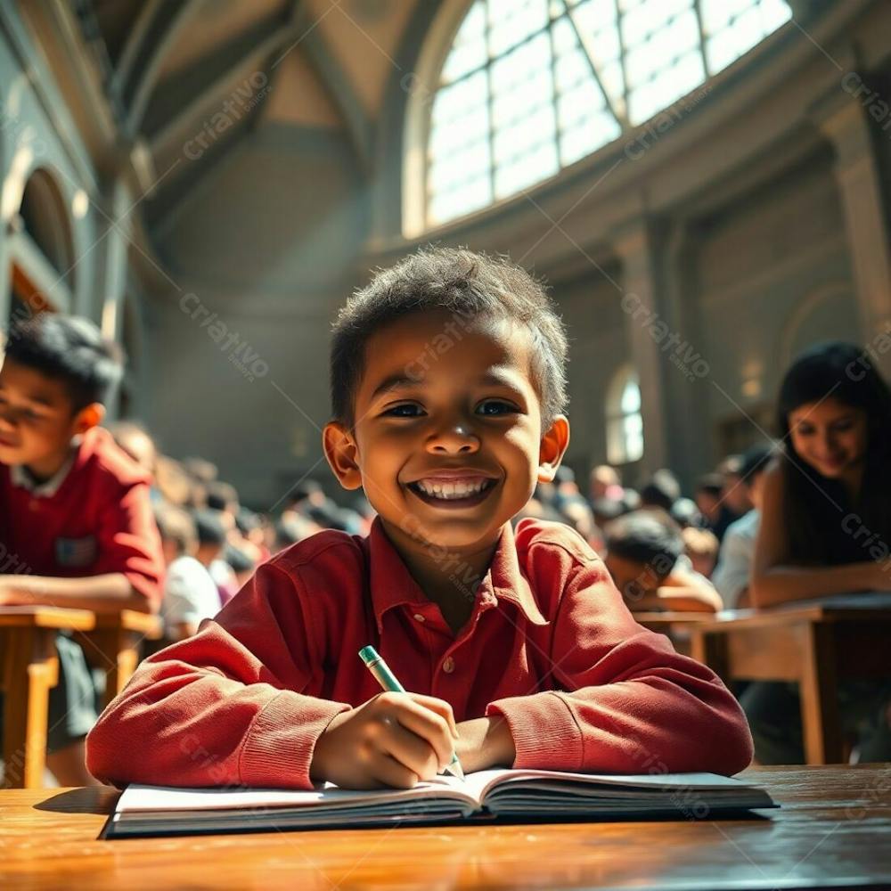 Criança Feliz Pelo Volta As Aulas Estudando Indo A Escola