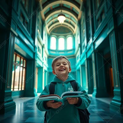 Criança Feliz Pelo Volta As Aulas Estudando Indo A Escola
