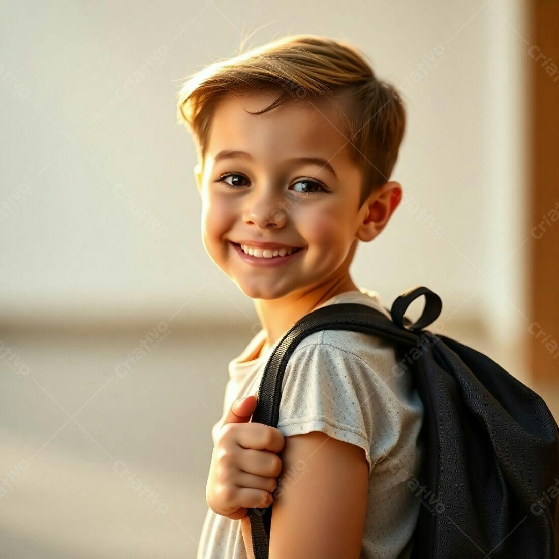 Criança feliz com mochila indo para escola