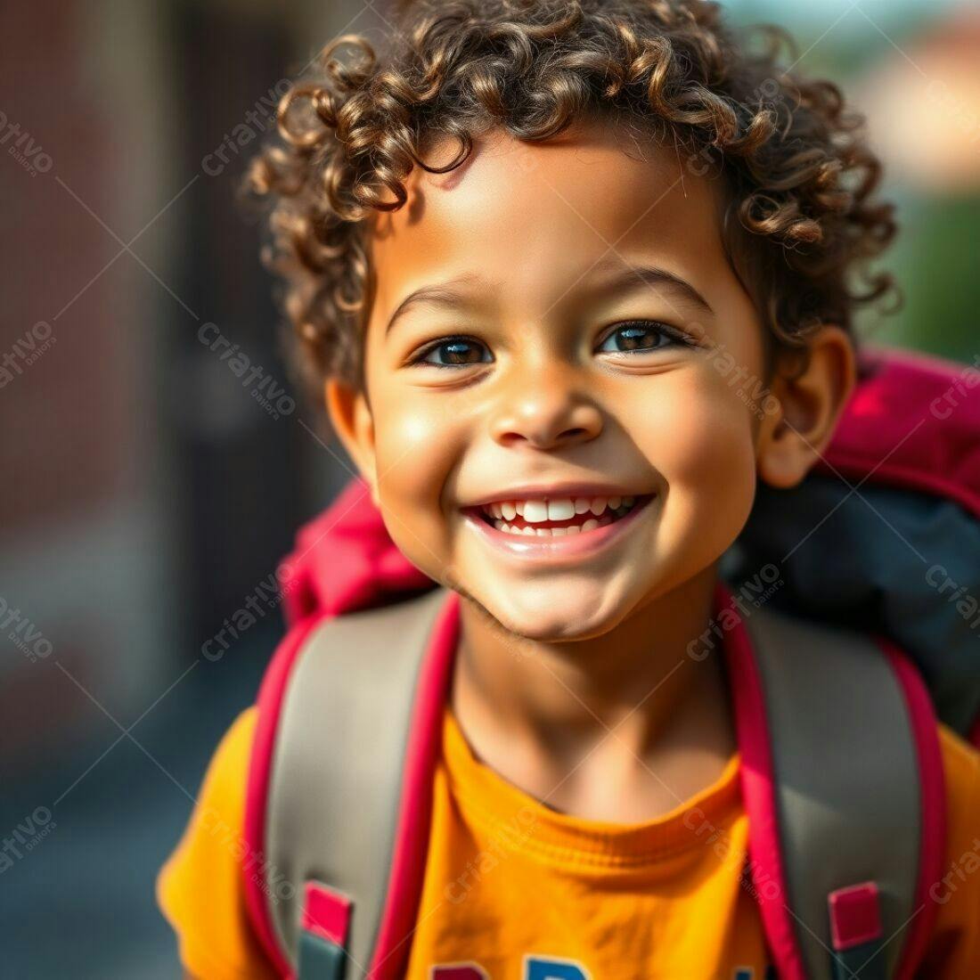 Criança sorridente com mochila escolar