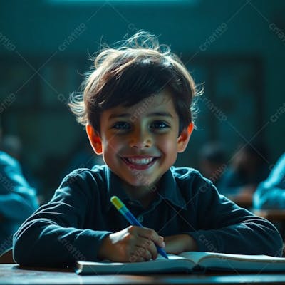 Criança Feliz Pelo Volta As Aulas Estudando Indo A Escola