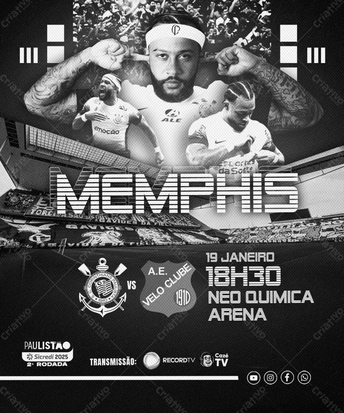 Flyer Jogo de Futebol Corinthians x Velo Clube PSD Editável