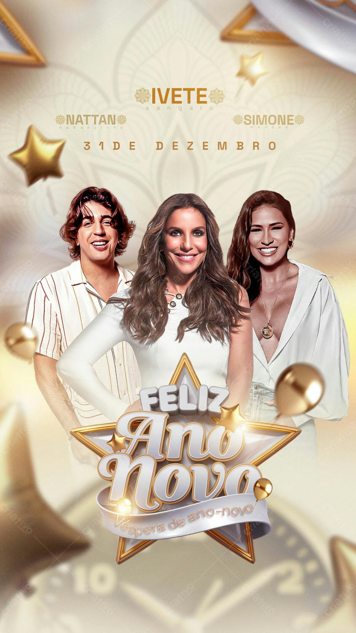 Flyer para Réveillon com Ivete, Nattan e Simone PSD Editável