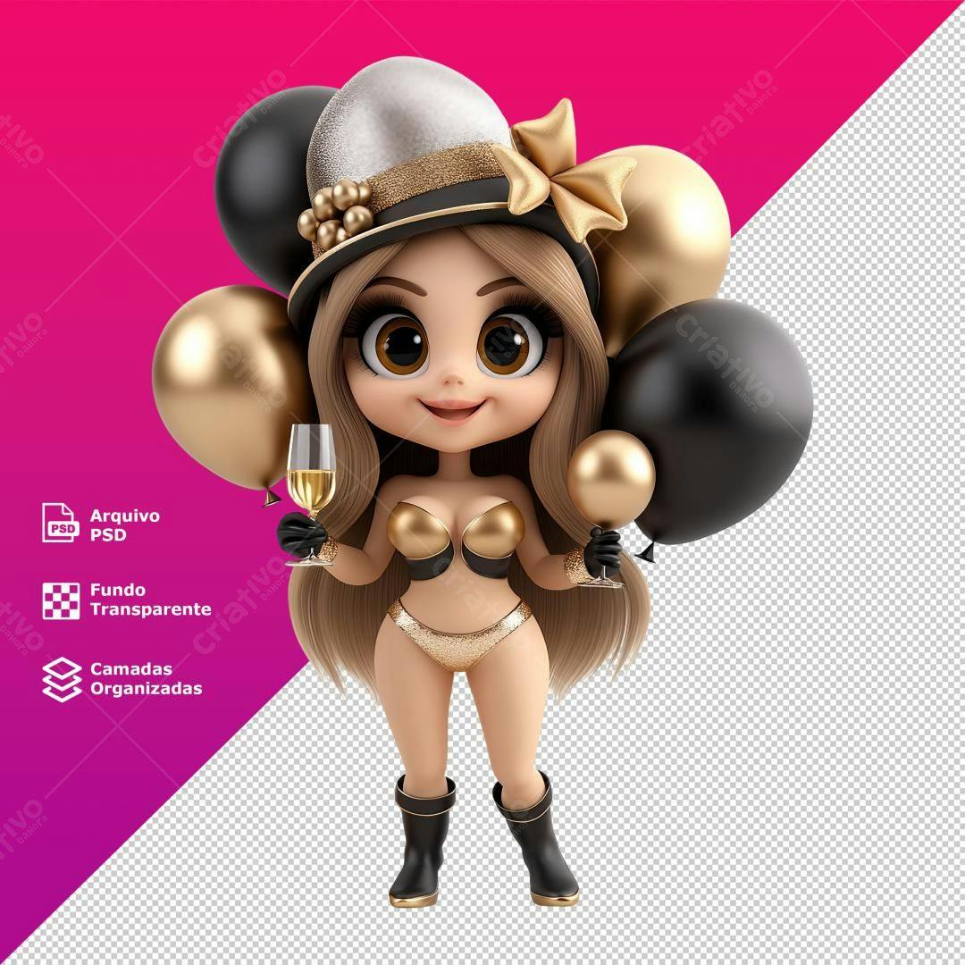 Icone Ano Novo garota PNG com fundo transparente