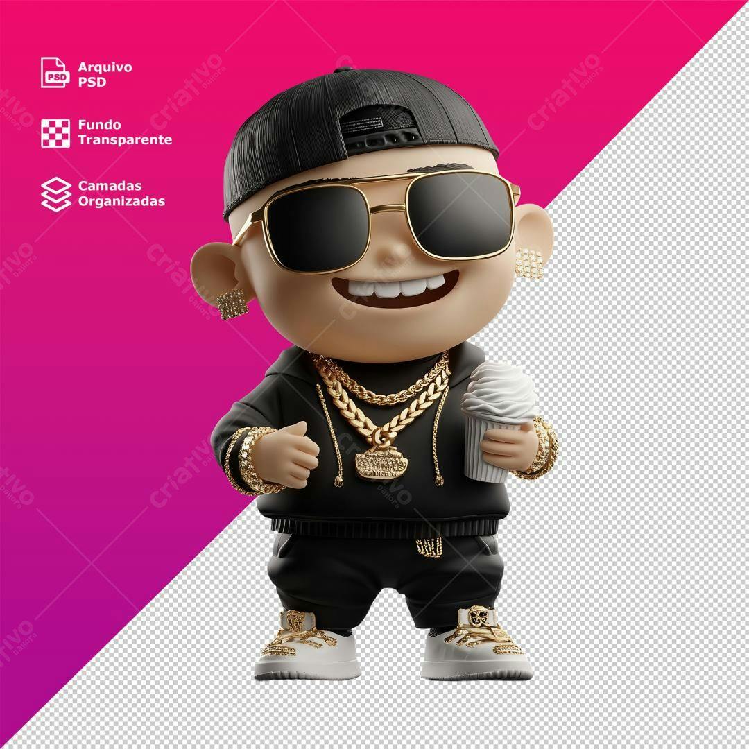 Personagem Cartoon Rapper PSD Editável