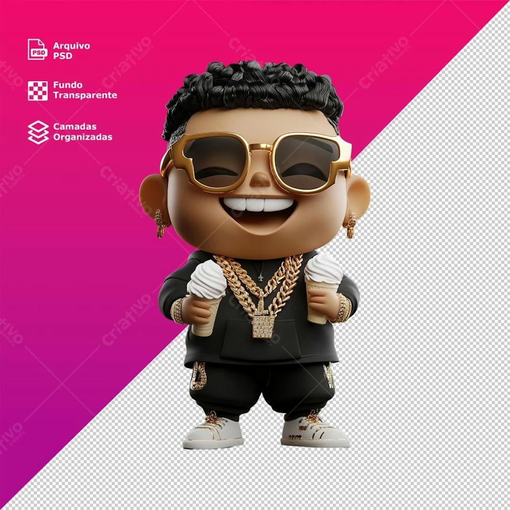 Personagem 3D Funk Sorvete Óculos Musico