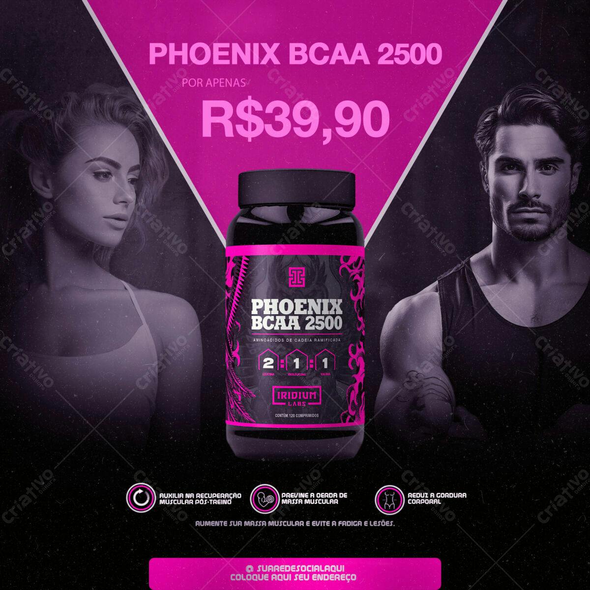 Banner Produto Suplemento Phoenix BCAA 2500 PSD Editável